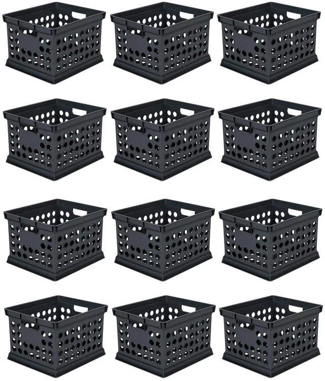 Main image of Storage Crate Bin File Organizer for Home & Office,Black, 12-Pack Heavy-Duty and Stackable Plastic Boxes and Containers for Desk, Cabinet, Dorm, Garage, or Utility Organization