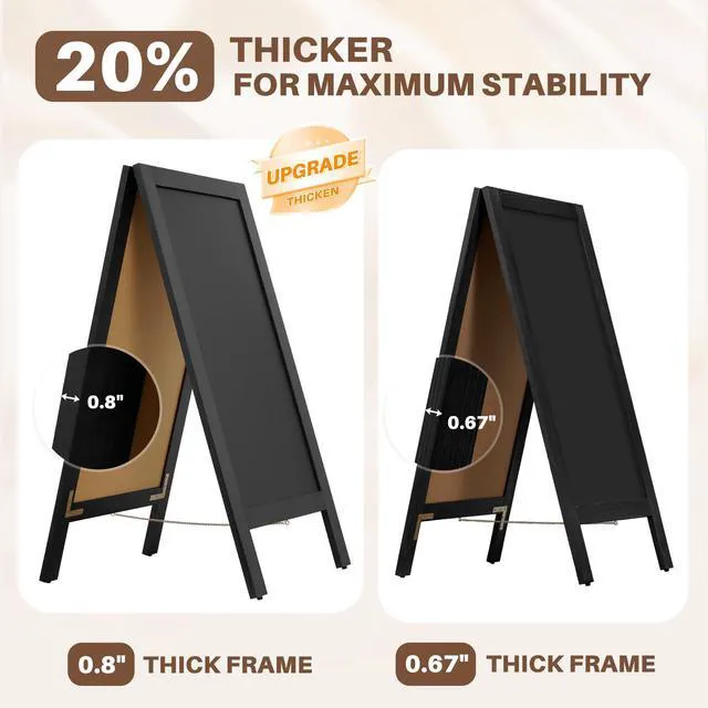Alt view image 2 of 7 - Heavy Duty A-Frame Magnetic Chalkboard 40"x20", Black 0.8" Thickened Solid Pine Wood, Sandwich Board, Sturdy Windproof Standing Sign, For Outdoor Restaurants, Cafes, Weddings