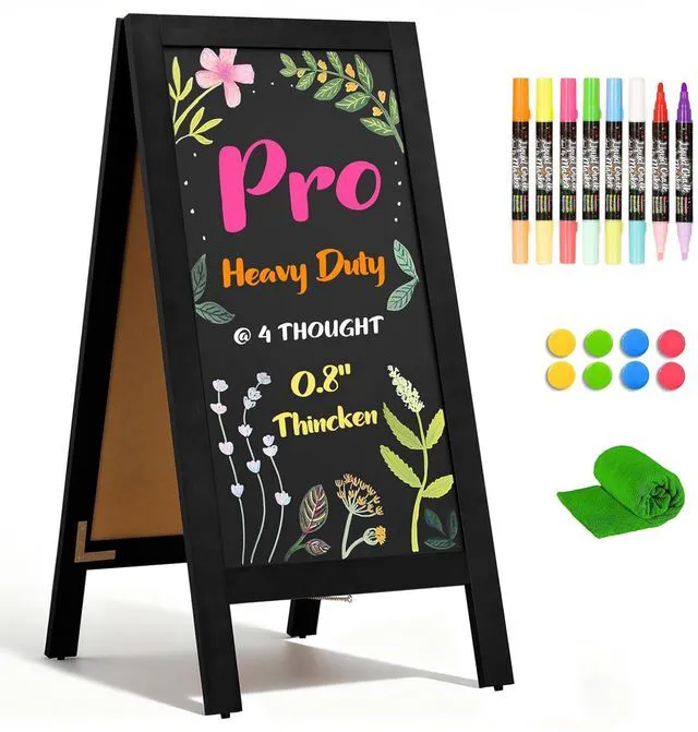 Main image of Heavy Duty A-Frame Magnetic Chalkboard 40"x20", Black 0.8" Thickened Solid Pine Wood, Sandwich Board, Sturdy Windproof Standing Sign, For Outdoor Restaurants, Cafes, Weddings