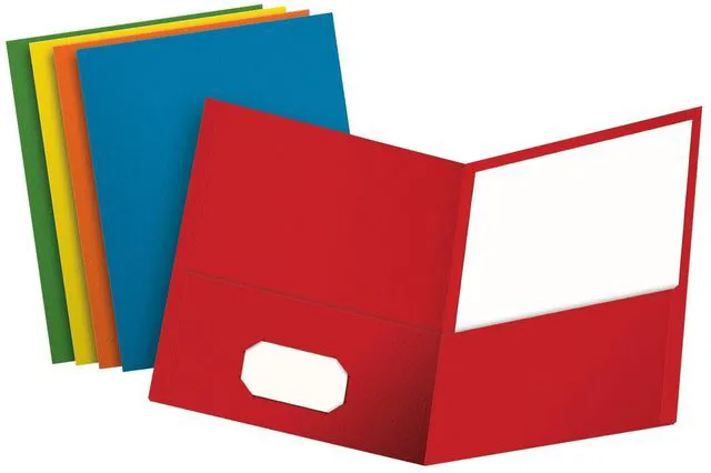 Main image of 2 Pocket Folders, Textured Paper, Assorted Colors (Light Blue, Red, Yellow, Orange, Green), Letter Size, 50 Per Box
