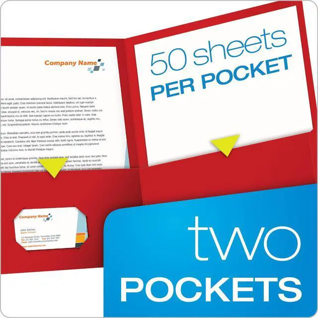 Alt view image 2 of 5 - 2 Pocket Folders, Textured Paper, Assorted Colors (Light Blue, Red, Yellow, Orange, Green), Letter Size, 50 Per Box