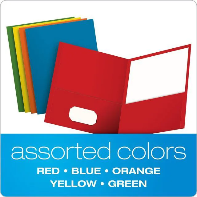 Alt view image 3 of 5 - 2 Pocket Folders, Textured Paper, Assorted Colors (Light Blue, Red, Yellow, Orange, Green), Letter Size, 50 Per Box