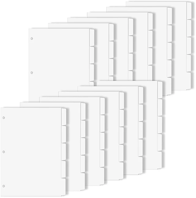 Main image of Binder Dividers for 3 Ring Binder, 1/5 Cut Tabs, Letter Size Blank Dividers Write On Page with 5 Big Tabs for School Office Home, 12 Sets, 60 Dividers, White