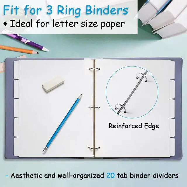 Alt view image 4 of 7 - Binder Dividers for 3 Ring Binder, 1/5 Cut Tabs, Letter Size Blank Dividers Write On Page with 5 Big Tabs for School Office Home, 8 Sets, 40 Dividers, White