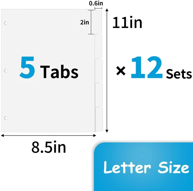 Alt view image 2 of 7 - Binder Dividers for 3 Ring Binder, 1/5 Cut Tabs, Letter Size Blank Dividers Write On Page with 5 Big Tabs for School Office Home, 12 Sets, 60 Dividers, White