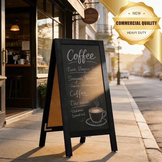 Alt view image 6 of 7 - Heavy Duty A-Frame Magnetic Chalkboard 40"x20", Black 0.8" Thickened Solid Pine Wood, Sandwich Board, Sturdy Windproof Standing Sign, For Outdoor Restaurants, Cafes, Weddings