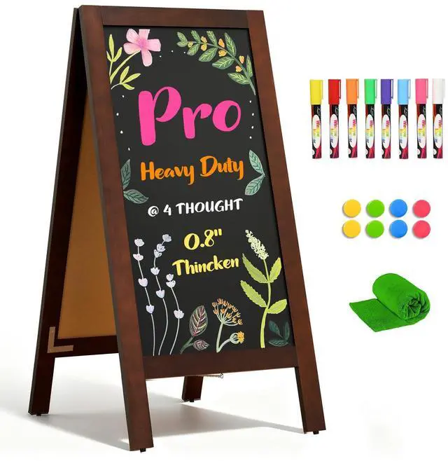 Main image of Heavy Duty A-Frame Magnetic Chalkboard 40"x20", Brown 0.8" Thickened Solid Pine Wood, Sandwich Board, Sturdy Windproof Standing Sign, For Outdoor Restaurants, Cafes, Weddings