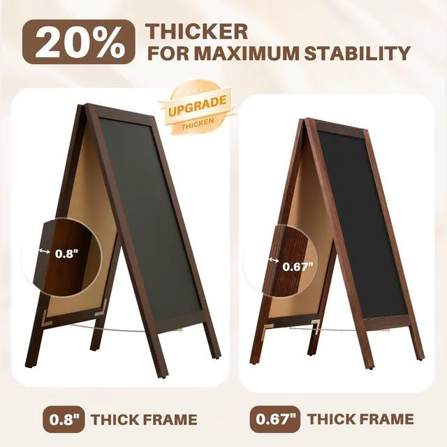 Alt view image 2 of 7 - Heavy Duty A-Frame Magnetic Chalkboard 40"x20", Brown 0.8" Thickened Solid Pine Wood, Sandwich Board, Sturdy Windproof Standing Sign, For Outdoor Restaurants, Cafes, Weddings