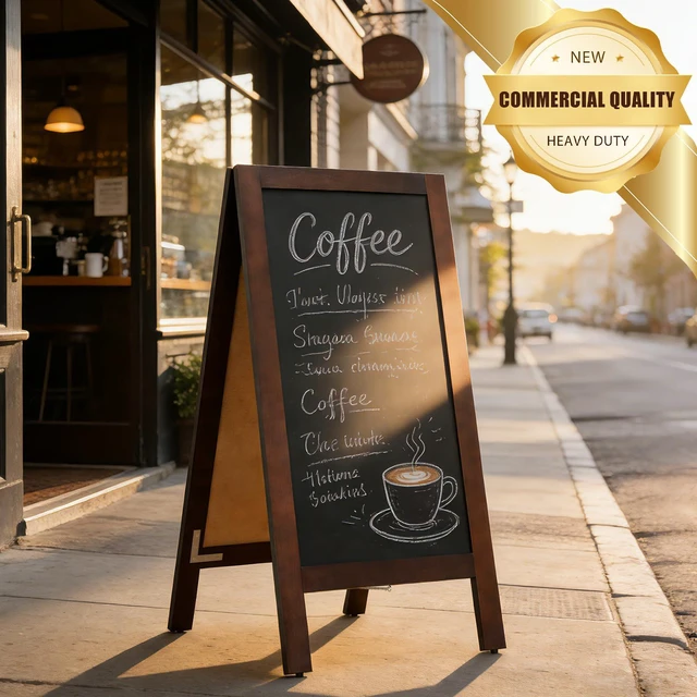 Alt view image 6 of 7 - Heavy Duty A-Frame Magnetic Chalkboard 40"x20", Brown 0.8" Thickened Solid Pine Wood, Sandwich Board, Sturdy Windproof Standing Sign, For Outdoor Restaurants, Cafes, Weddings