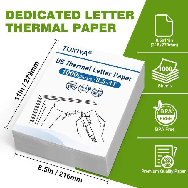 Alt view image 2 of 7 - 1000 Sheets Thermal Printer Paper 8.5 x 11 Inch BPA free Advanced Thermal Printing US Letter Size Thermal Paper Compatible Most Portable Printers