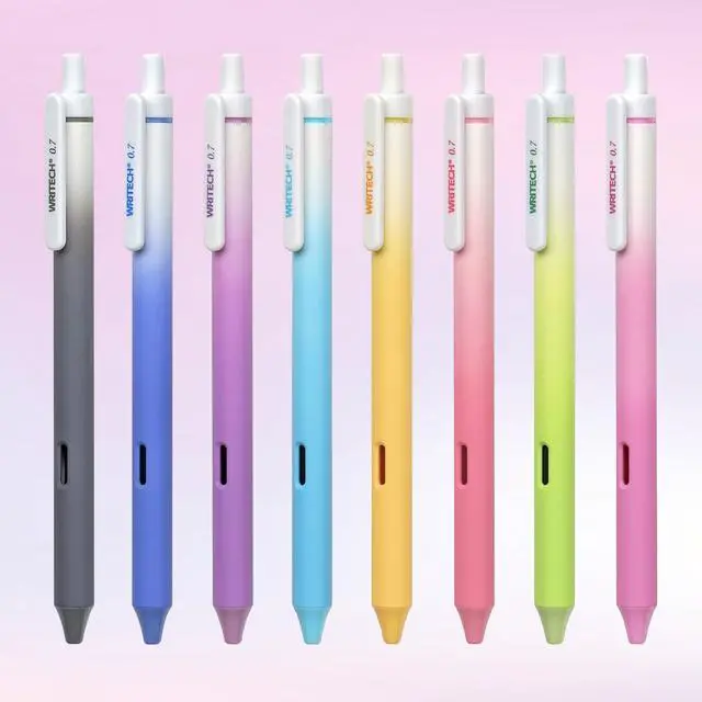 Main image of Fine Point Gel Pens: 8ct Multi Colored 0.7mm Medium Point Retractable Assorted Color Ink Pen Smooth Writing for Journaling Coloring Gradient Barrel No Bleed & Smudge & Smear