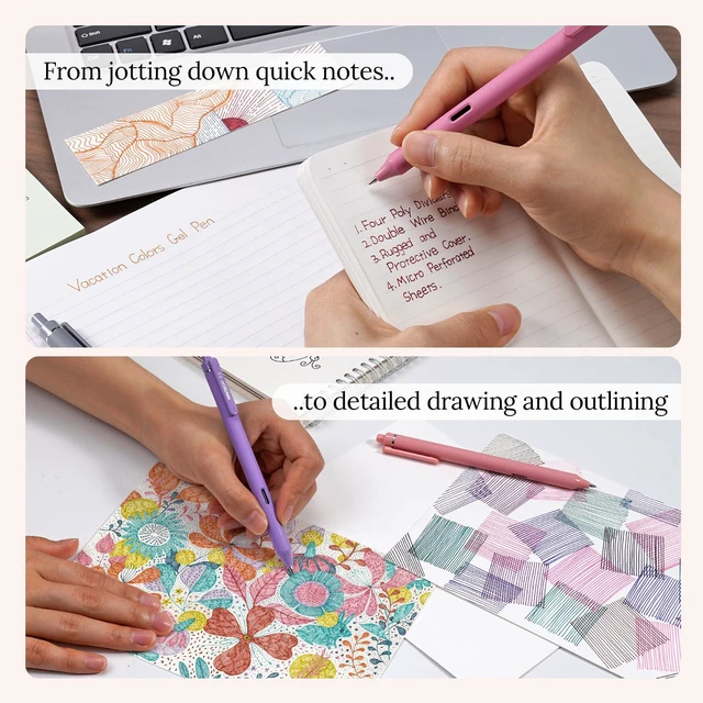 Alt view image 7 of 7 - Fine Point Gel Pens: 8ct 0.5mm Multi Colored Ink Colors Retractable Pen for Smooth Writing Note Taking Journaling Assorted Coloring No Bleed & Smear & Smudge (Vintage Set)