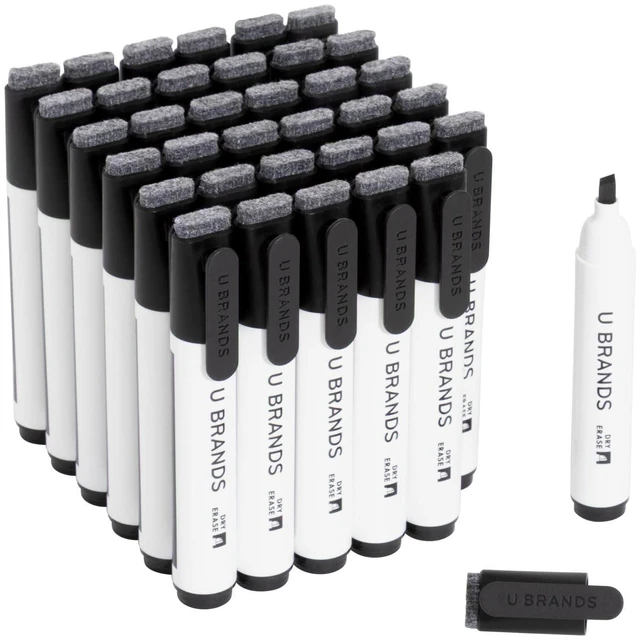 Main image of Dry Erase Markers Chisel Tip Set, 36 Pack, Black, Whiteboard Pens with Chisel Point and Built In Eraser Caps, Low Odor Ink, Dry Erase Markers For Classroom, Office, Or Home