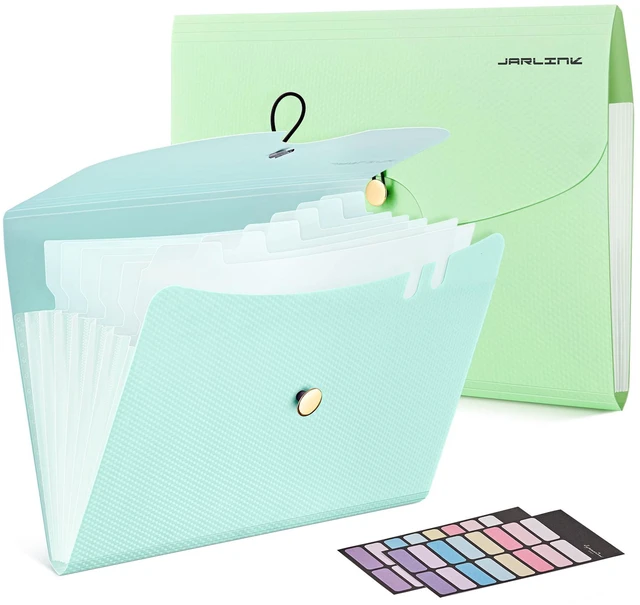 Main image of 7 Pockets Expanding File Folder, A4 Accordion folders,Blue & Green Accordion File Folders with 12 Labels, Portable Document Organizer for Home, College, School, and Office Supplies