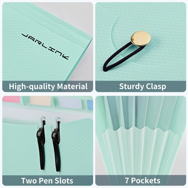 Alt view image 7 of 7 - 7 Pockets Expanding File Folder, A4 Accordion folders,Blue & Green Accordion File Folders with 12 Labels, Portable Document Organizer for Home, College, School, and Office Supplies