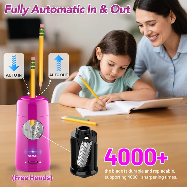 Alt view image 2 of 7 - Electric Pencil Sharpener, Rechargeable Fully Automatic Pencil Sharpener for Jumbo & Colored Pencils (7-11.5mm), Auto in/Out, Hands-Free, Portable for Home/Classroom/Office PSX6(Purple)