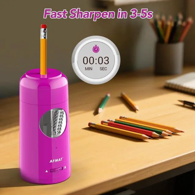 Alt view image 4 of 7 - Electric Pencil Sharpener, Rechargeable Fully Automatic Pencil Sharpener for Jumbo & Colored Pencils (7-11.5mm), Auto in/Out, Hands-Free, Portable for Home/Classroom/Office PSX6(Purple)
