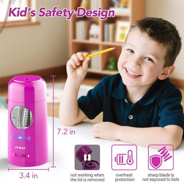 Alt view image 7 of 7 - Electric Pencil Sharpener, Rechargeable Fully Automatic Pencil Sharpener for Jumbo & Colored Pencils (7-11.5mm), Auto in/Out, Hands-Free, Portable for Home/Classroom/Office PSX6(Purple)