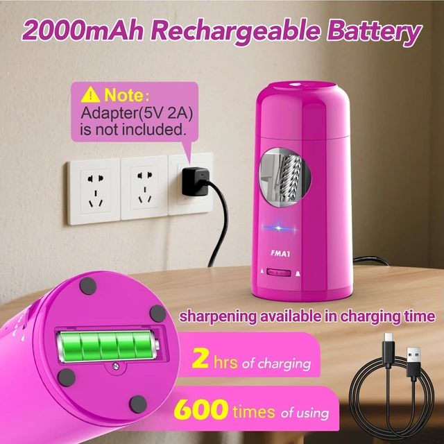 Alt view image 5 of 7 - Electric Pencil Sharpener, Rechargeable Fully Automatic Pencil Sharpener for Jumbo & Colored Pencils (7-11.5mm), Auto in/Out, Hands-Free, Portable for Home/Classroom/Office PSX6(Purple)