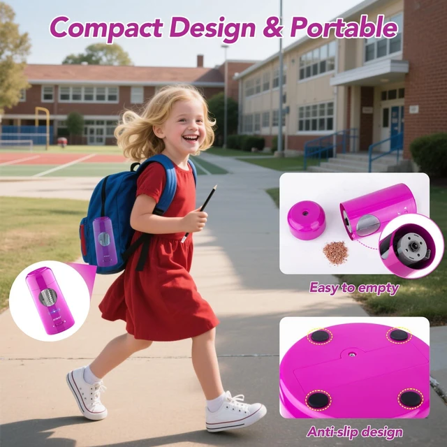 Alt view image 6 of 7 - Electric Pencil Sharpener, Rechargeable Fully Automatic Pencil Sharpener for Jumbo & Colored Pencils (7-11.5mm), Auto in/Out, Hands-Free, Portable for Home/Classroom/Office PSX6(Purple)