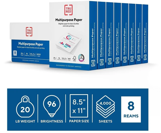 Alt view image 2 of 7 - TRU RED Multipurpose Paper, 8.5x11 Inch, 20 lb., 96 Bright, 8 Reams