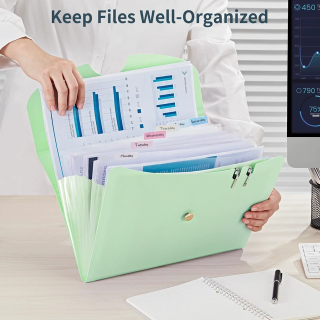 Alt view image 4 of 7 - 7 Pockets Expanding File Folder, A4 Accordion folders, Purple&Green Accordion File Folders with 12 Labels, Portable Document Organizer for Home, College, School, and Office Supplies