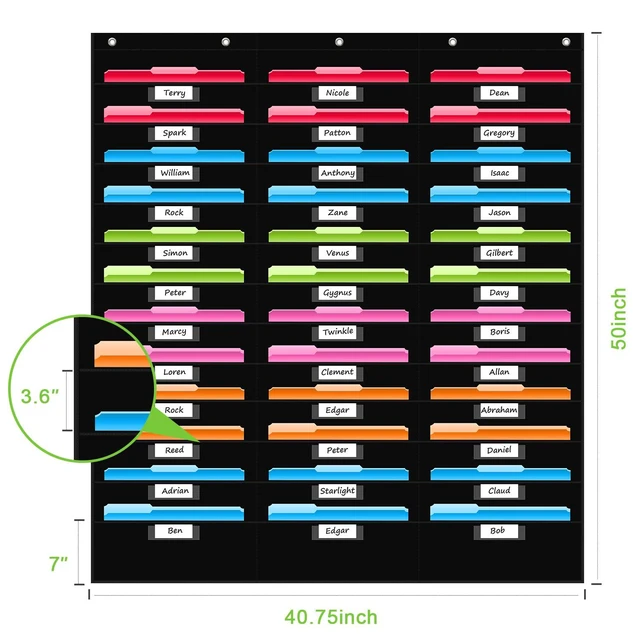 Alt view image 2 of 7 - 36 Pockets File Storage Pocket Chart with 36 Nametag Pockets, Hanging Wall File Organizer for Classroom and Office, Organize Your Assignments, Files, Scrapbooks, Paper (Black-36 Pockets)