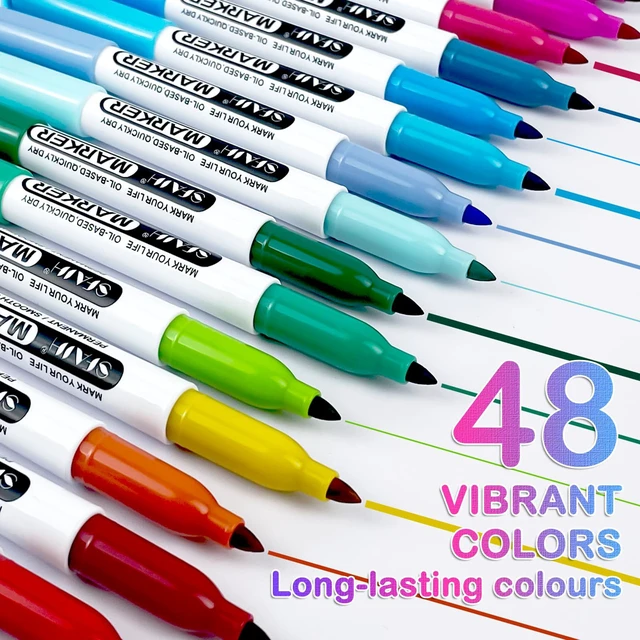 Alt view image 3 of 6 - 48 Colors Permanent Markers Fine Point, Art Coloring & Crafts & Mark Assorted Vibrant Colors, Quick-Drying Waterproof, Long-Lasting, Work on Paper Posters Plastic Fabric Drawing, School & Office