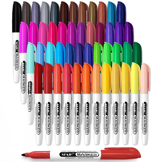 Main image of 48 Colors Permanent Markers Fine Point, Art Coloring & Crafts & Mark Assorted Vibrant Colors, Quick-Drying Waterproof, Long-Lasting, Work on Paper Posters Plastic Fabric Drawing, School & Office