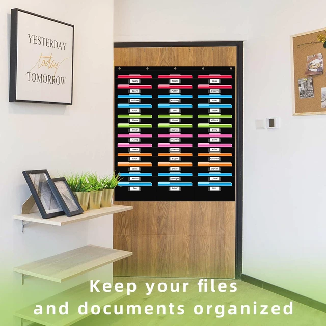 Alt view image 5 of 7 - 36 Pockets File Storage Pocket Chart with 36 Nametag Pockets, Hanging Wall File Organizer for Classroom and Office, Organize Your Assignments, Files, Scrapbooks, Paper (Black-36 Pockets)
