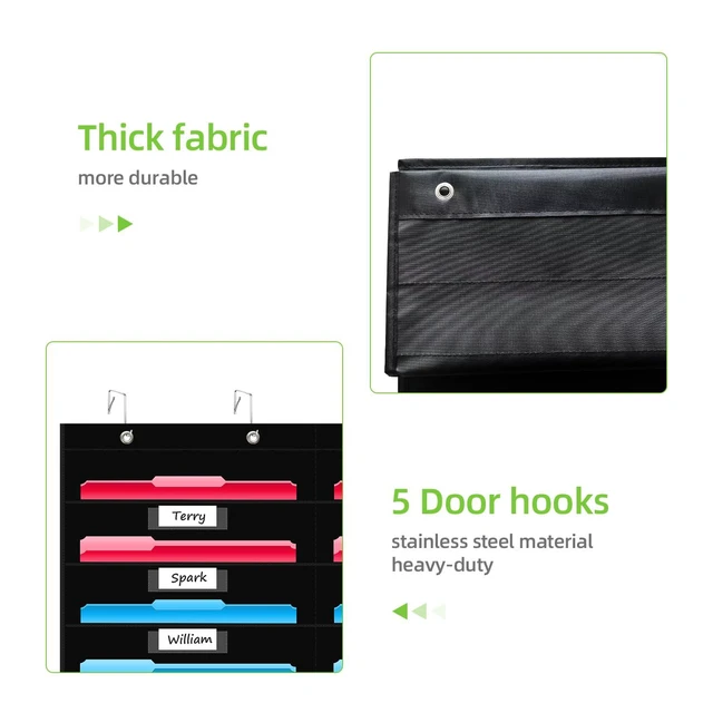 Alt view image 7 of 7 - 36 Pockets File Storage Pocket Chart with 36 Nametag Pockets, Hanging Wall File Organizer for Classroom and Office, Organize Your Assignments, Files, Scrapbooks, Paper (Black-36 Pockets)