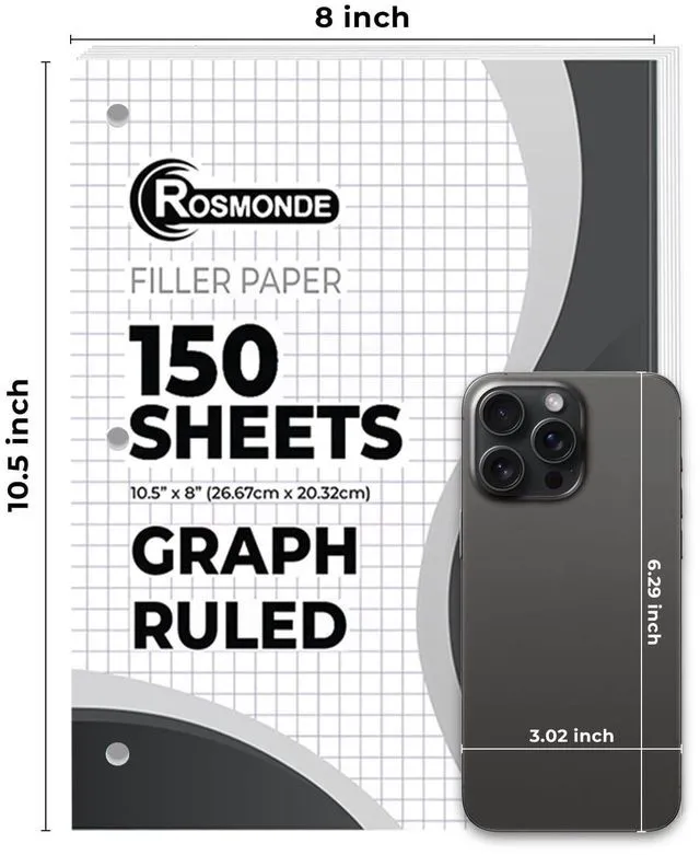 Alt view image 3 of 7 - 45 Pack, 6750 Sheets Graph Paper Bulk, 4x4, Bulk Grid Paper Bulk Loose Leaf Paper, 8" x 10.5", Thick Graphing Paper, Fights Ink Bleed, 3 Hole Punched, Quad Ruled, Bulk School Supplies