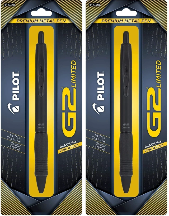 Main image of G2 Limited Refillable & Retractable Rolling Ball Gel Pen, Fine Point, Matte Black Barrel, 0.7 mm, Black Ink, Single Pen (Pack of 2)