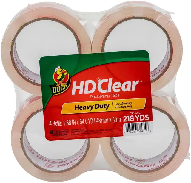 Main image of HD Clear Packing Tape Refills - 4 Rolls of Heavy Duty Shipping and Moving Packing Tape - Clear Strong Packaging Tape for Boxes, Packing and Moving Supplies - 1.88 In. x 54.6 Yards (240378)