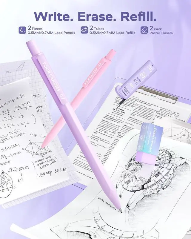 Alt view image 3 of 7 - Aesthetic Purple School Supplies Kit with Case for Girls Back to School Stationery Set with Pens, Highlighters, Mechanical Pencils, Sticky Notes for Students, College, Journaling