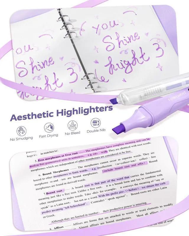 Alt view image 5 of 7 - Aesthetic Purple School Supplies Kit with Case for Girls Back to School Stationery Set with Pens, Highlighters, Mechanical Pencils, Sticky Notes for Students, College, Journaling