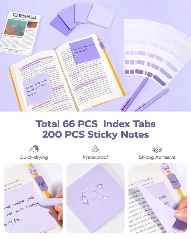 Alt view image 6 of 7 - Aesthetic Purple School Supplies Kit with Case for Girls Back to School Stationery Set with Pens, Highlighters, Mechanical Pencils, Sticky Notes for Students, College, Journaling
