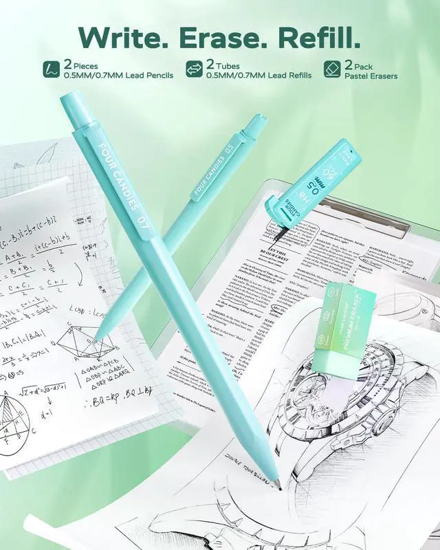 Alt view image 2 of 7 - Green School Supplies with Case College Essentials Pens with Black Ink, Correction Tapes, Pastel Highlighters, Mechanical Pencils, Sticky Notes, Index Post for Study Stationary