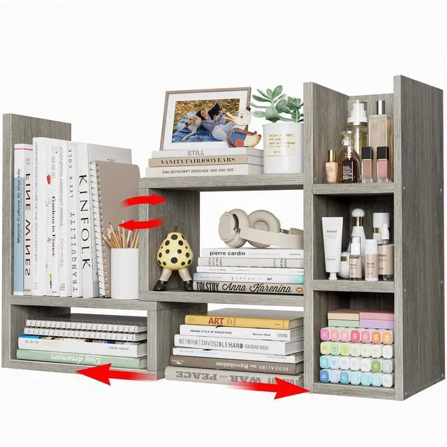 Main image of Desk Shelves Desktop Organizer Shlef - Grey Office Organization for Top of Desk Organizers and Accessories Corner Bookshelf Table Top Shelving Small Hutch Decorations for Office
