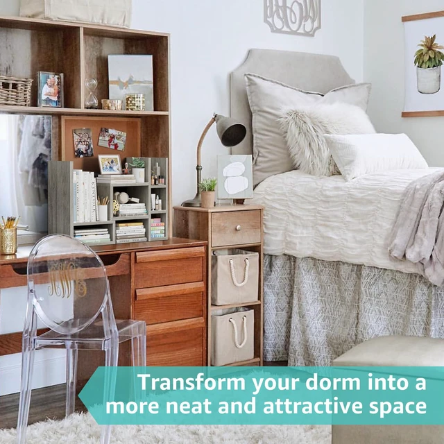 Alt view image 3 of 7 - Desk Shelves Desktop Organizer Shlef - Grey Office Organization for Top of Desk Organizers and Accessories Corner Bookshelf Table Top Shelving Small Hutch Decorations for Office