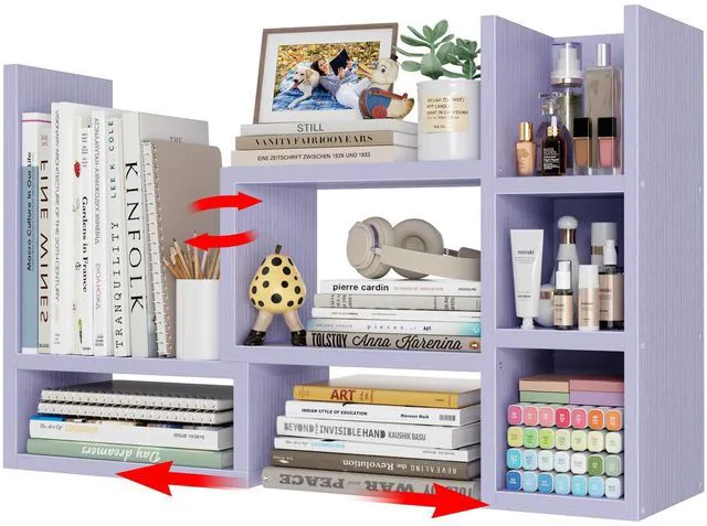 Main image of Desk Shelves Desktop Organizer Shlef - Purple Office Organization for Top of Desk Organizers and Accessories Corner Bookshelf Table Top Shelving Small Hutch Decorations for Women Office