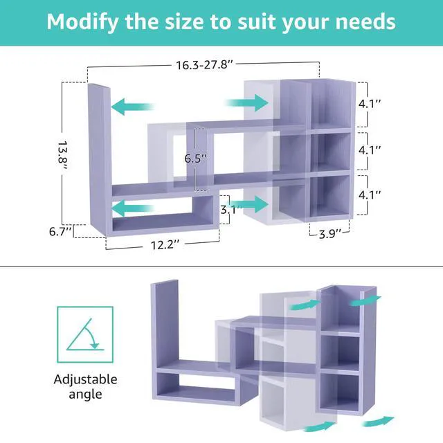 Alt view image 3 of 7 - Desk Shelves Desktop Organizer Shlef - Purple Office Organization for Top of Desk Organizers and Accessories Corner Bookshelf Table Top Shelving Small Hutch Decorations for Women Office