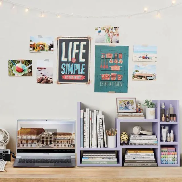 Alt view image 2 of 7 - Desk Shelves Desktop Organizer Shlef - Purple Office Organization for Top of Desk Organizers and Accessories Corner Bookshelf Table Top Shelving Small Hutch Decorations for Women Office