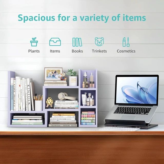 Alt view image 5 of 7 - Desk Shelves Desktop Organizer Shlef - Purple Office Organization for Top of Desk Organizers and Accessories Corner Bookshelf Table Top Shelving Small Hutch Decorations for Women Office
