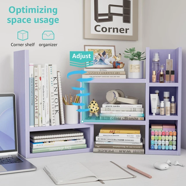 Alt view image 6 of 7 - Desk Shelves Desktop Organizer Shlef - Purple Office Organization for Top of Desk Organizers and Accessories Corner Bookshelf Table Top Shelving Small Hutch Decorations for Women Office