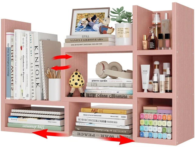 Main image of Desk Shelves Desktop Organizer Shlef - Pink Office Organization for Top of Desk Organizers and Accessories Corner Bookshelf Table Top Shelving Small Hutch Decorations for Office