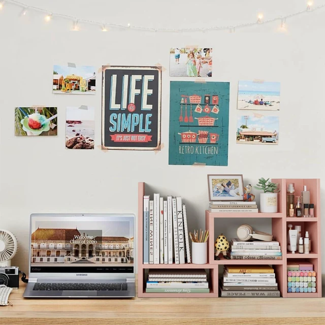 Alt view image 2 of 7 - Desk Shelves Desktop Organizer Shlef - Pink Office Organization for Top of Desk Organizers and Accessories Corner Bookshelf Table Top Shelving Small Hutch Decorations for Office