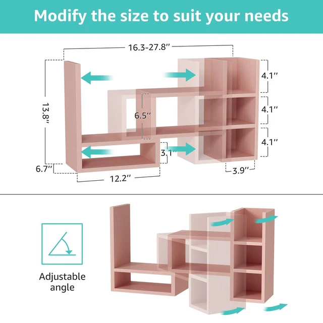 Alt view image 3 of 7 - Desk Shelves Desktop Organizer Shlef - Pink Office Organization for Top of Desk Organizers and Accessories Corner Bookshelf Table Top Shelving Small Hutch Decorations for Office