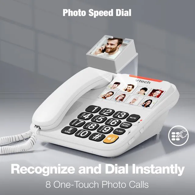Alt view image 2 of 7 - SN1117 Corded Senior Phone for Elderly 8 Photo Speed Dial, High-Contrast Large Buttons, Talking Digits, Visual Ringer