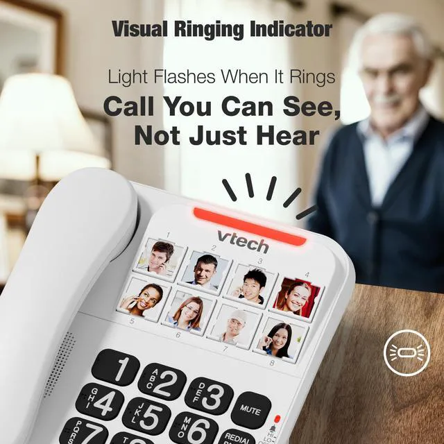 Alt view image 4 of 7 - SN1117 Corded Senior Phone for Elderly 8 Photo Speed Dial, High-Contrast Large Buttons, Talking Digits, Visual Ringer